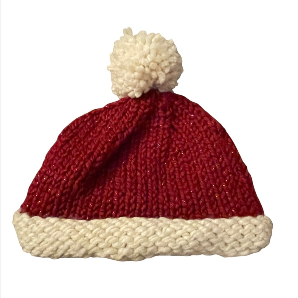 Red Knit Hat with White Pom / Holiday Knit Hat